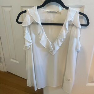 Alice + Olivia Cream Ruffle V-Neck Blouse